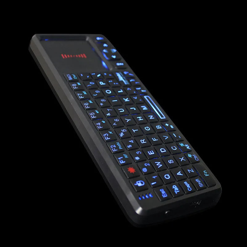 Black wireless mini keyboard with touch screen showing compact 151mm design for teaching and presentations