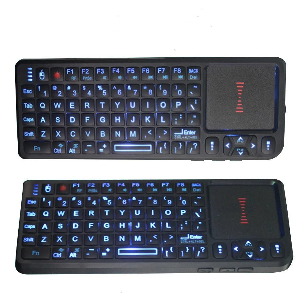 Black wireless mini keyboard with touch screen showing compact 151mm design for teaching and presentations