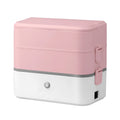 Double-layer pluggable portable heated lunch box with stainless steel liner and push-button control in off-white colour