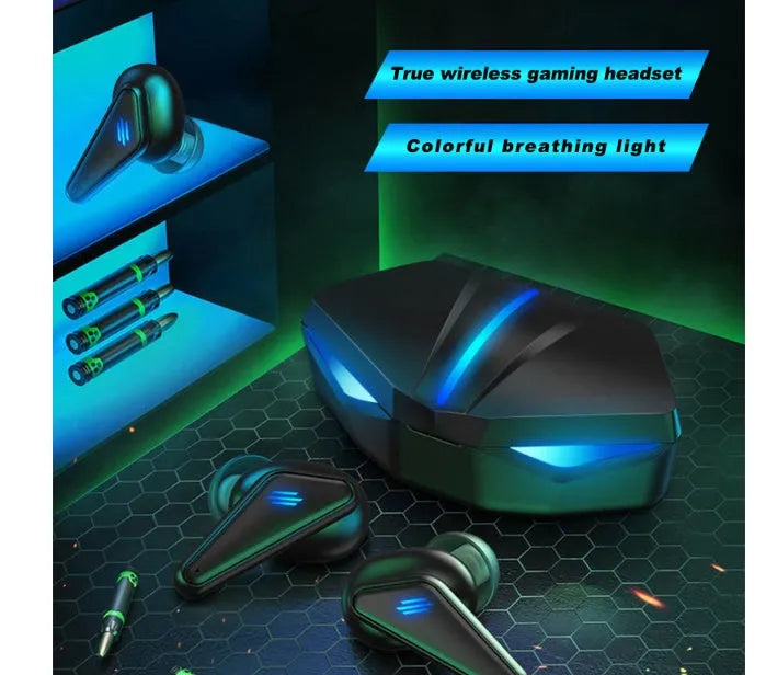 Blue Private Model K55 wireless Bluetooth gaming earbuds with TWS Bluetooth 5.0 and NFC function.