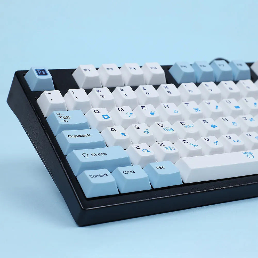 PS theme mechanical keyboard keycaps 108-key set with blue and white sublimation design