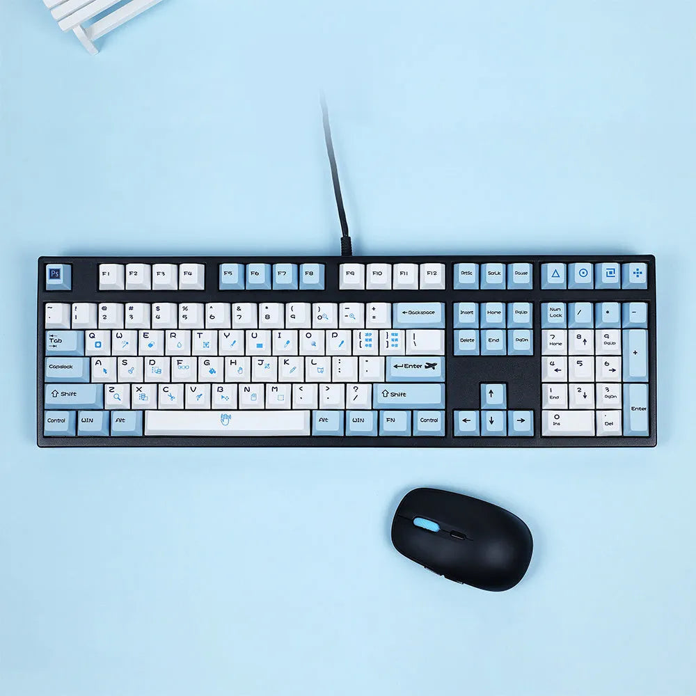 PS theme mechanical keyboard keycaps 108-key set with blue and white sublimation design