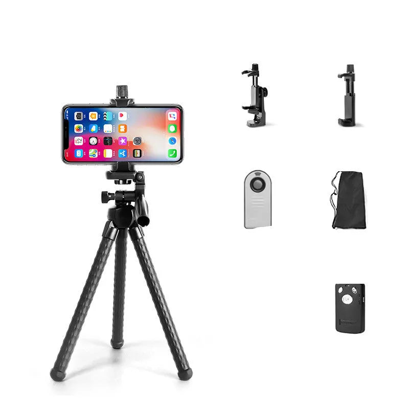 VCT-3280 octopus tripod with large mobile phone holder showing bendable rubber legs