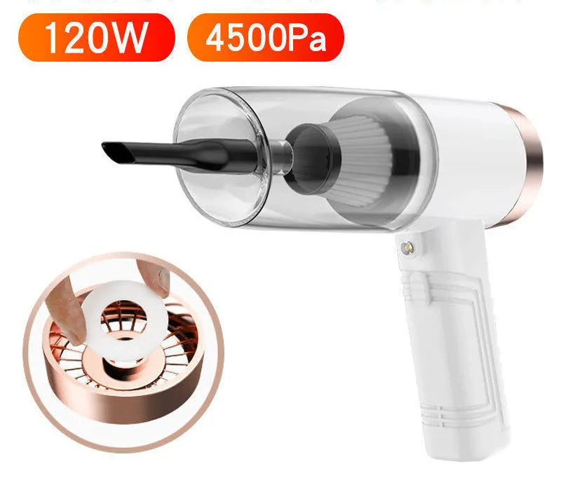 Starry Sky Black and Pearl White car vacuum cleaner with accessories on a 5-metre cable.