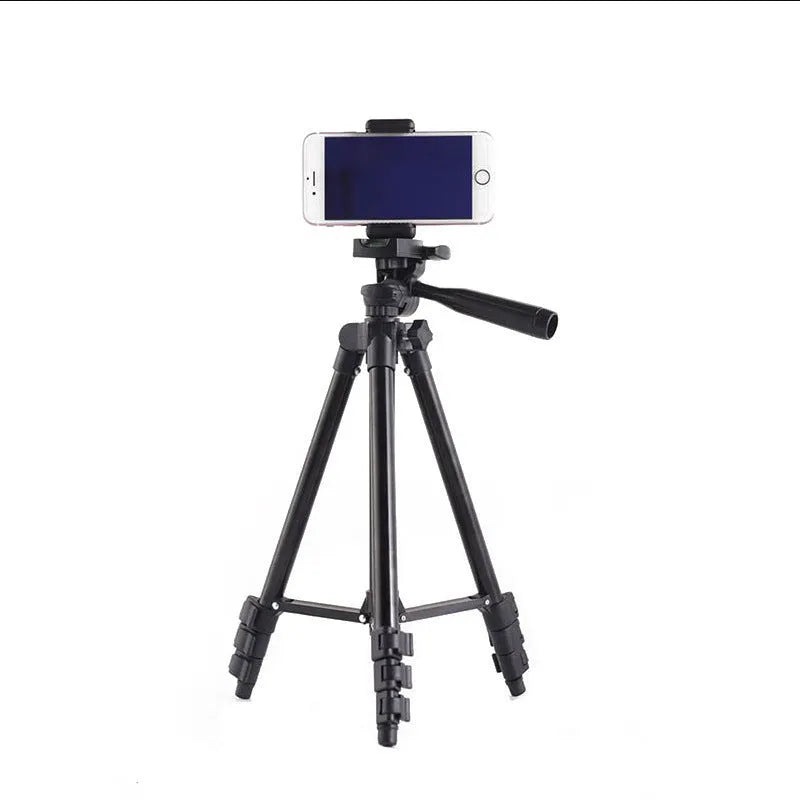 Black portable aluminium alloy tripod with 3D head extended to medium height