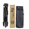 Black portable aluminium alloy tripod with 3D head extended to medium height