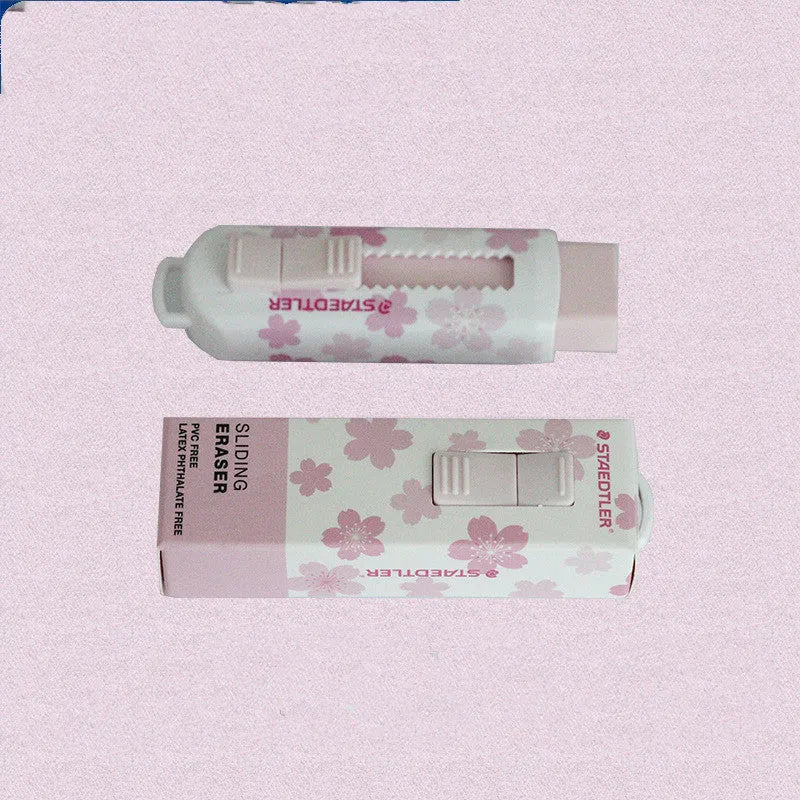 Push-pull student-use replaceable core rubber eraser in pink, square shape, 86x26x22mm