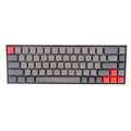 68-key PBT mechanical keyboard keycap set spread out, showing colour options like blue, pink, grey, and yellow.