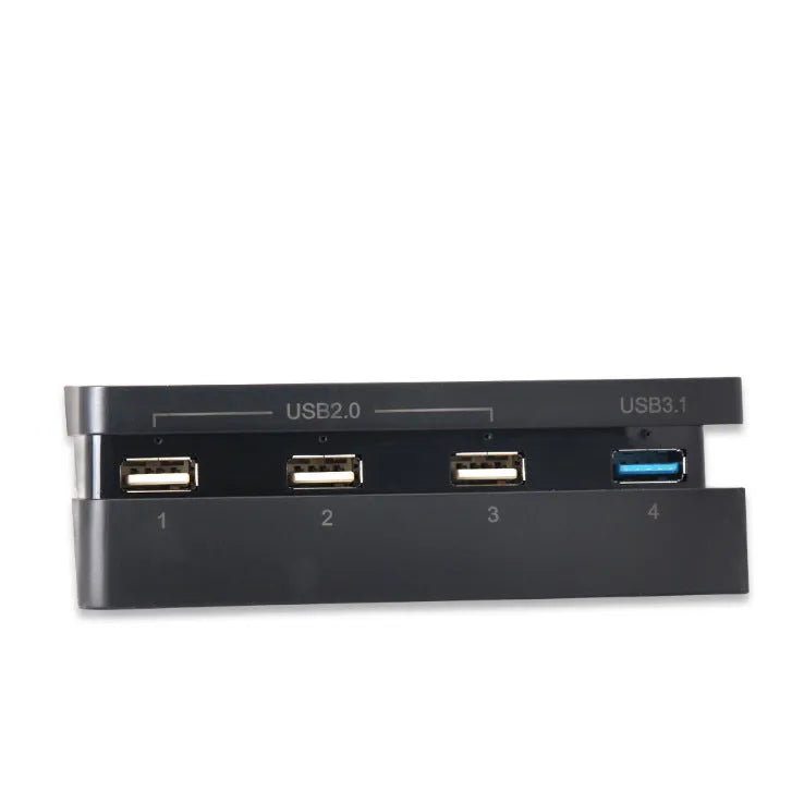 Black PS4 Slim USB hub extender with multiple ports for PlayStation 4 console.