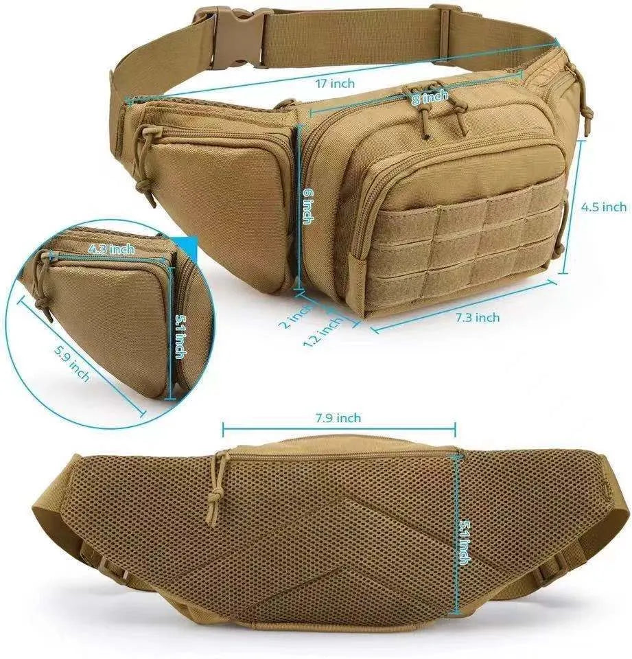Tactical waist bag without shoulder straps in black or khaki colours