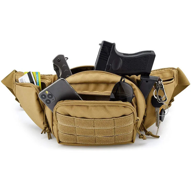 Tactical waist bag without shoulder straps in black or khaki colours