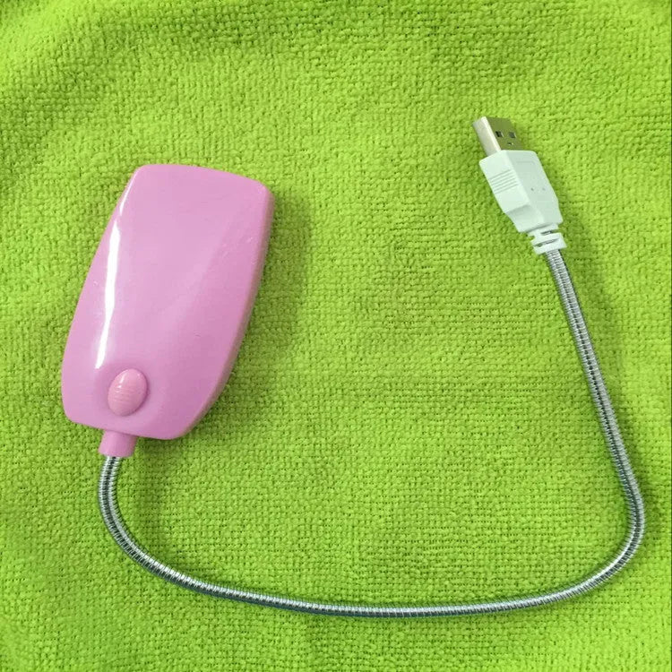 USB LED flexible reading lamp with plastic shade and gooseneck arm, in black, white, blue, and pink options