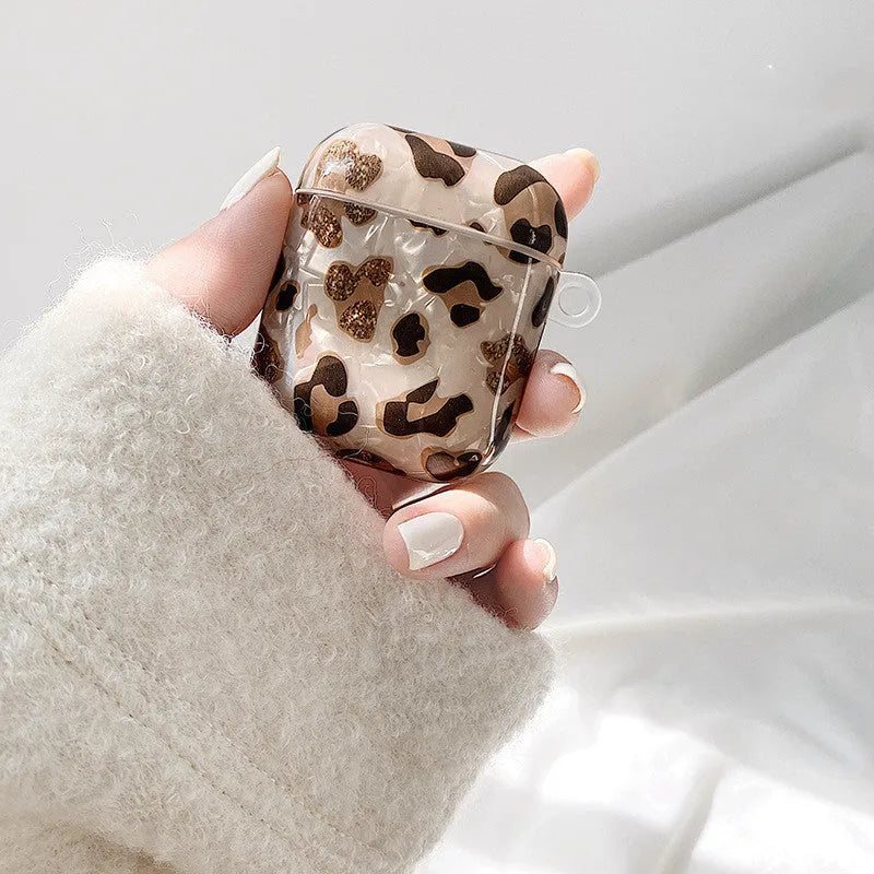 Yellow leopard print TPU protective case for Apple AirPods Pro with pearl chain ornament