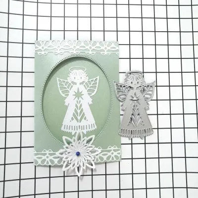 White carbon steel angel knife mould 8x6 cm for embossing greeting card making