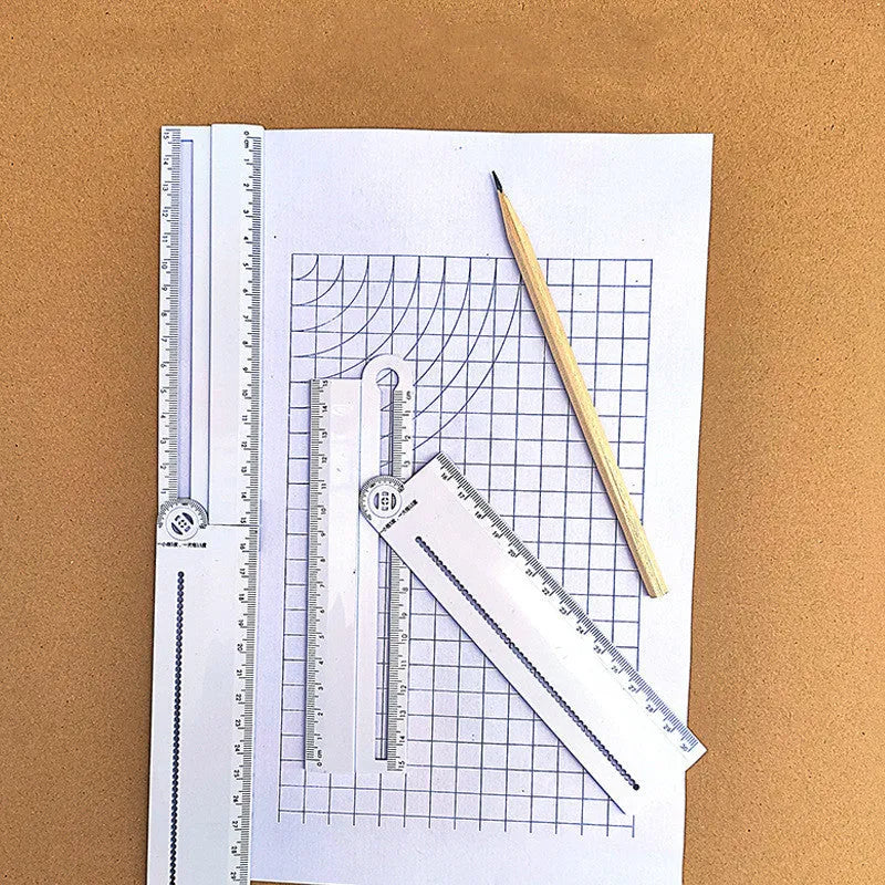 White plastic multi-function ruler set 30cm with straight edge and angle in OPP bag