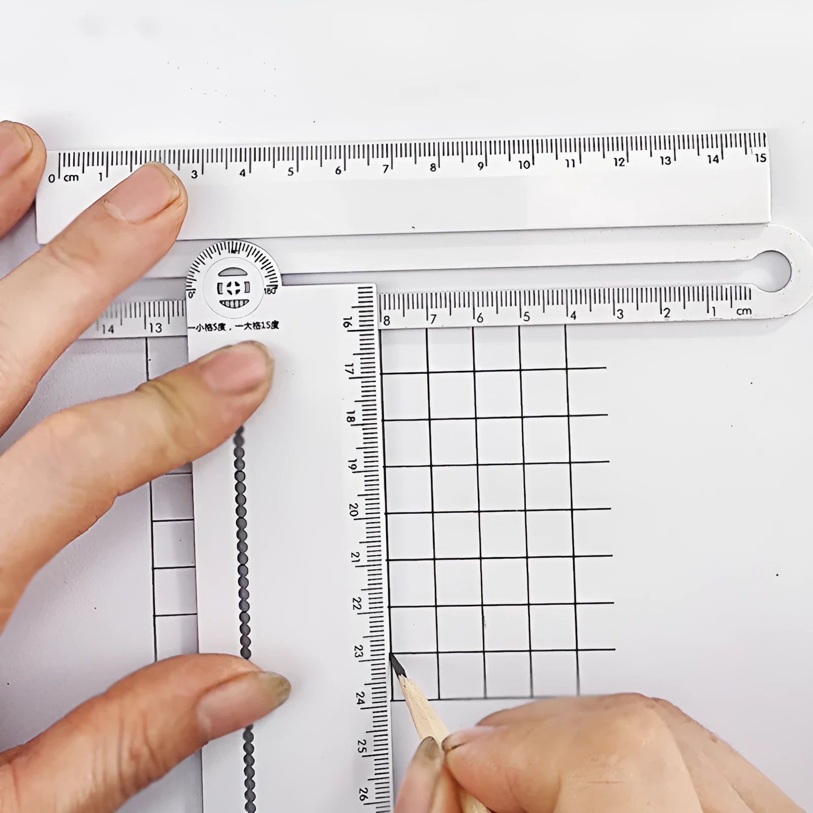 White plastic multi-function ruler set 30cm with straight edge and angle in OPP bag