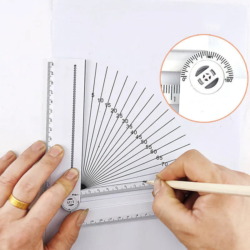 White plastic multi-function ruler set 30cm with straight edge and angle in OPP bag