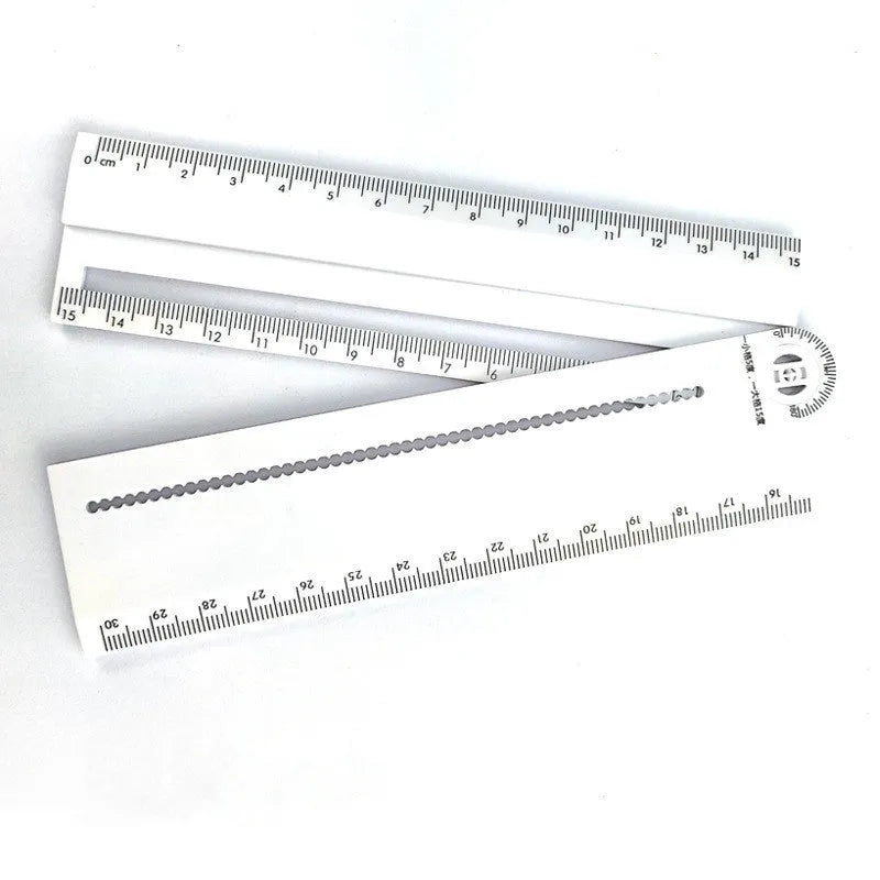 White plastic multi-function ruler set 30cm with straight edge and angle in OPP bag