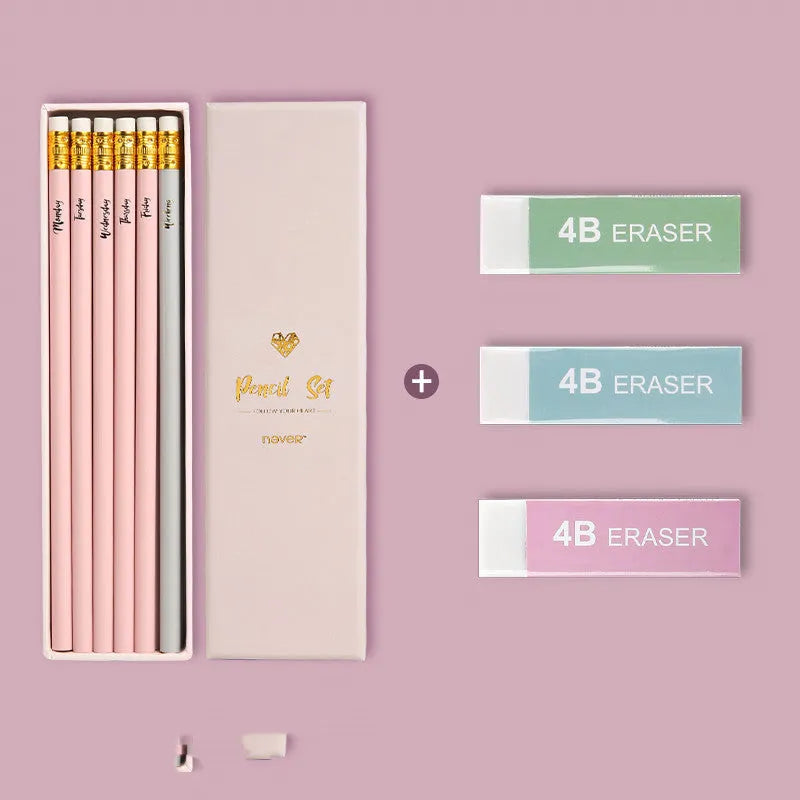 NEVER NE1501501 HB pencil display box with 10 assorted colour pencils including purple glitter and pale pink, poplar wood barrels