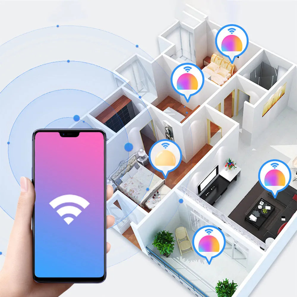 15W WiFi smart LED light bulb with E27 and B22 base options for colour changing and voice control.
