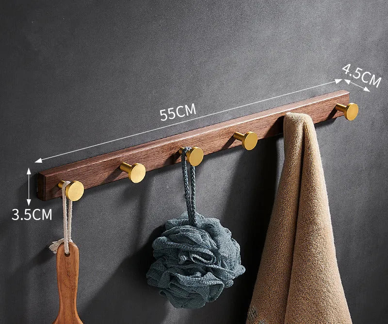 Black walnut aluminium clothes hooks with brass wire drawing finish on wall