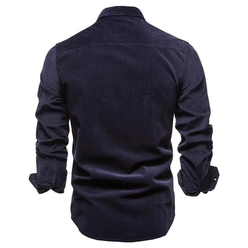 Men's linen long sleeve shirt in multiple colour options including denim blue, army green, brown, grey, navy, red, white, and yellow