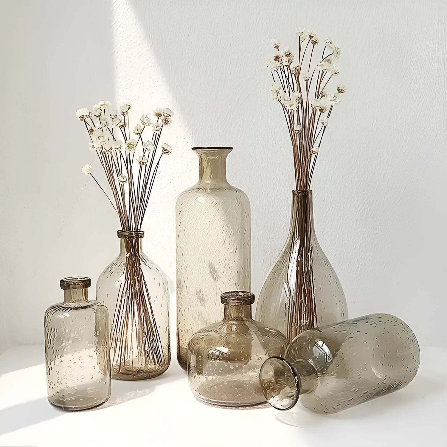 Grey geometric bubble glass vase with stained glass finish and electric stove pigment surface for home decoration