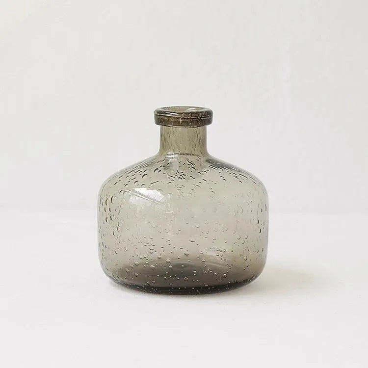 Grey geometric bubble glass vase with stained glass finish and electric stove pigment surface for home decoration