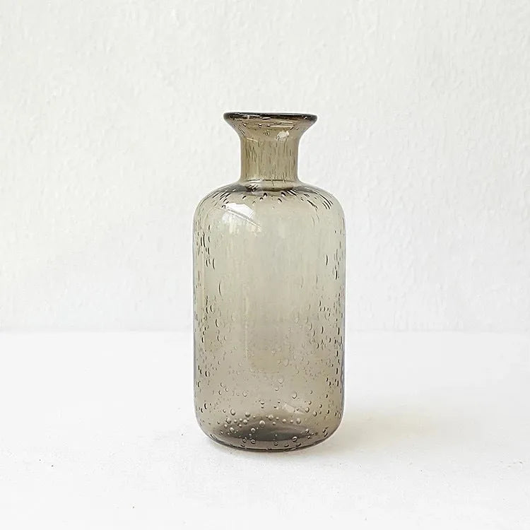 Grey geometric bubble glass vase with stained glass finish and electric stove pigment surface for home decoration
