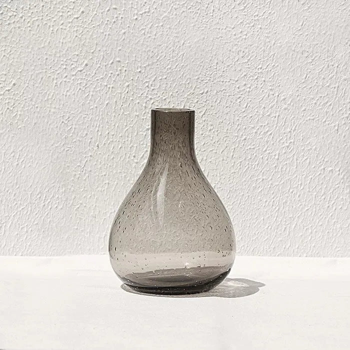 Grey geometric bubble glass vase with stained glass finish and electric stove pigment surface for home decoration