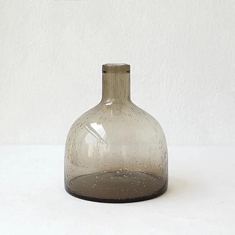 Grey geometric bubble glass vase with stained glass finish and electric stove pigment surface for home decoration