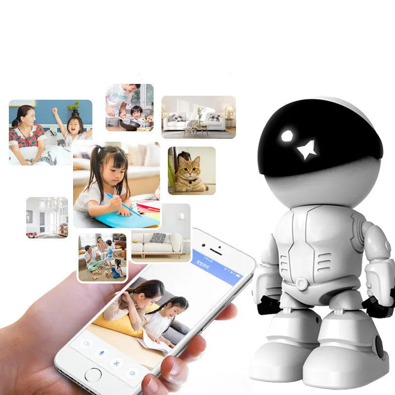 Silver HD night vision robot surveillance camera with wide-angle lens and infrared illumination