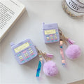Purple silicone AirPods case with fur ball pendant accessory