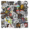 Sheet of 50 colourful bicycle and mountain bike doodle stickers for notebooks and laptops