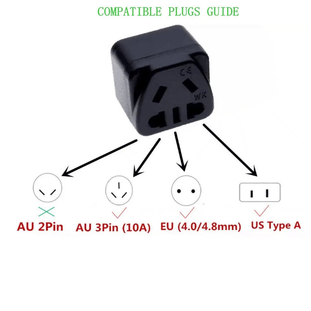 Square white international plug adapter with five output sockets