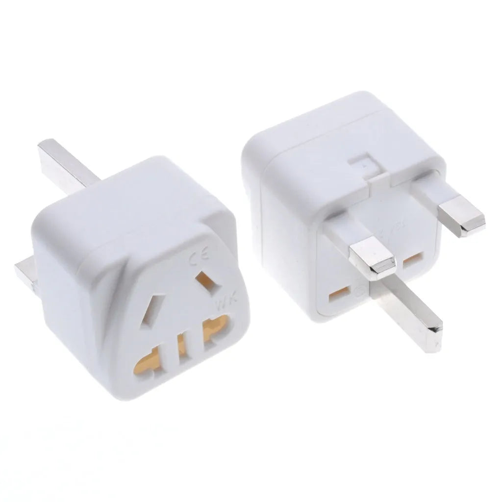Square white international plug adapter with five output sockets