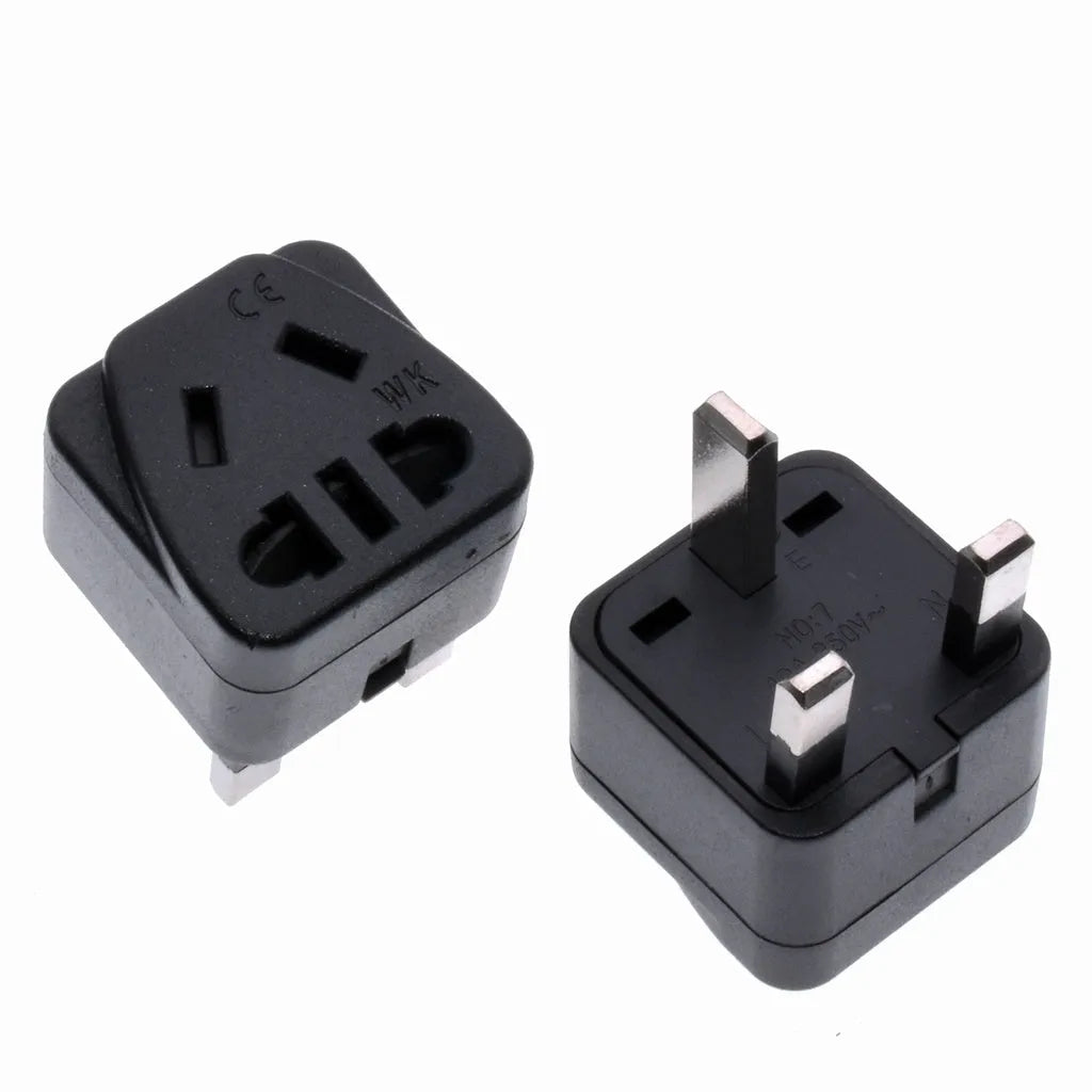 Square white international plug adapter with five output sockets