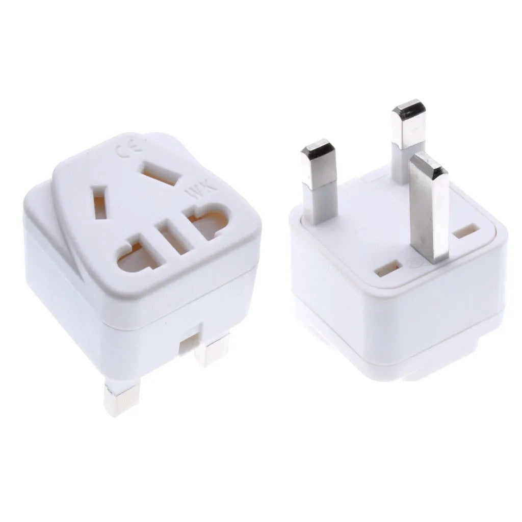 Square white international plug adapter with five output sockets