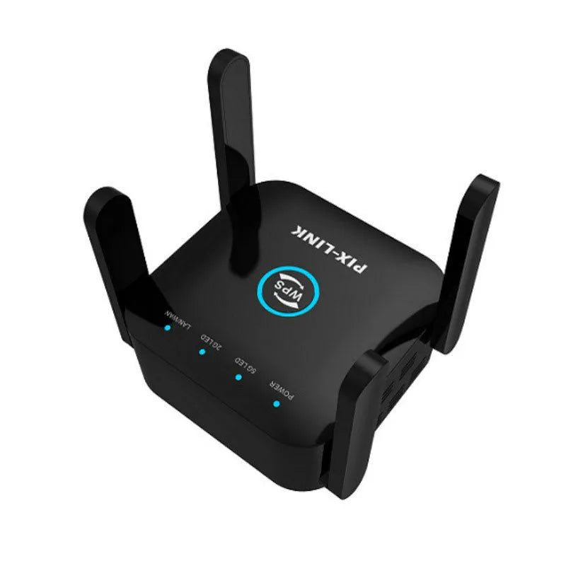 Pixlink AC24 dual frequency wireless WiFi extender in white with lightning protection and UK power plug