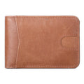 European and American RFID men's leather mini wallet in brown, head layer cowhide, 11cm by 7.5cm by 1.2cm