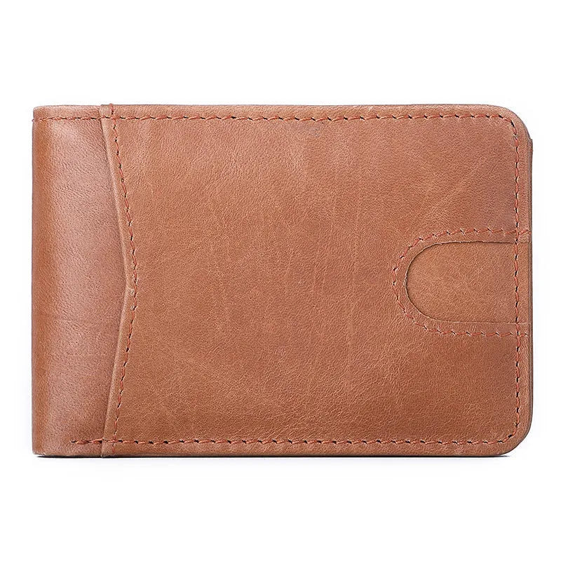European and American RFID men's leather mini wallet in brown, head layer cowhide, 11cm by 7.5cm by 1.2cm