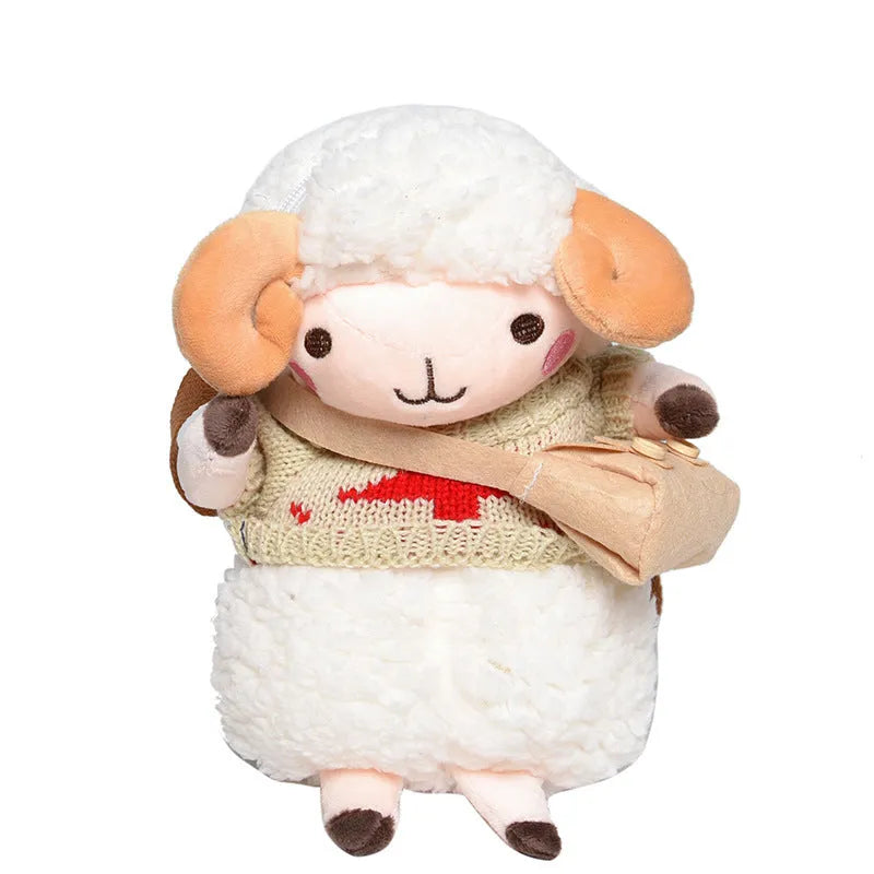 Little Sheep small square crossbody bag in blue plush fabric with a single shoulder strap and zip.