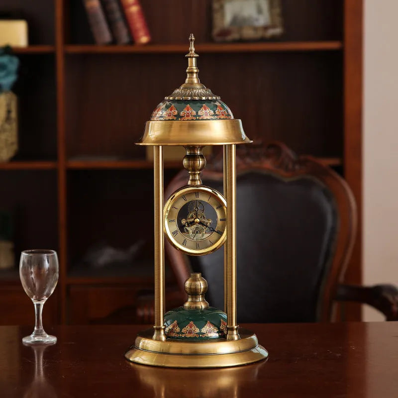 Rectangular Nordic pendulum clock ornament with metal and glass construction showing dual display options