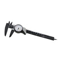 Plastic vernier caliper measuring tool showing 0-150mm range with black and white colour options