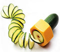 Green and yellow plastic spiral vegetable cutter for cucumber slicing with 8cm diameter