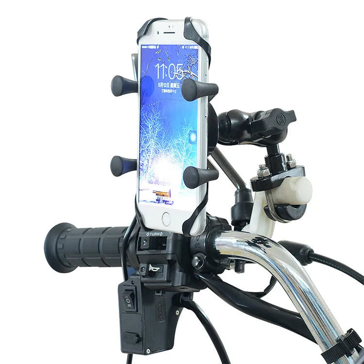 Black aluminium alloy motorcycle phone mounting bracket for handlebars and mirror bases
