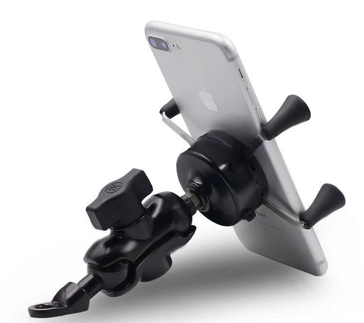 Black aluminium alloy motorcycle phone mounting bracket for handlebars and mirror bases
