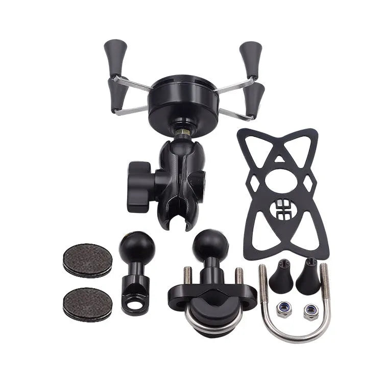 Black aluminium alloy motorcycle phone mounting bracket for handlebars and mirror bases