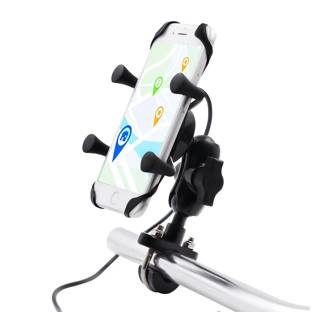 Black aluminium alloy motorcycle phone mounting bracket for handlebars and mirror bases