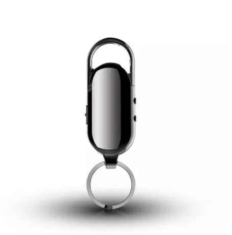 Black zinc alloy intelligent voice control digital audio recorder with one-key recording.